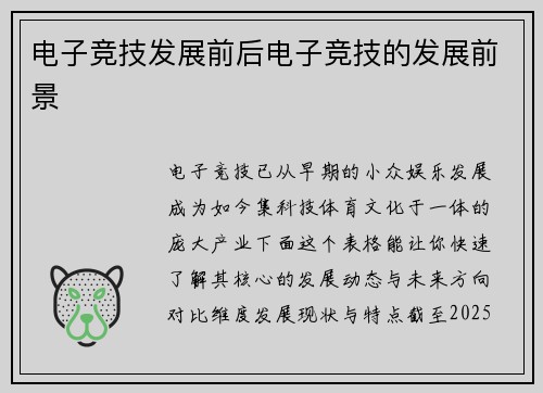 电子竞技发展前后电子竞技的发展前景